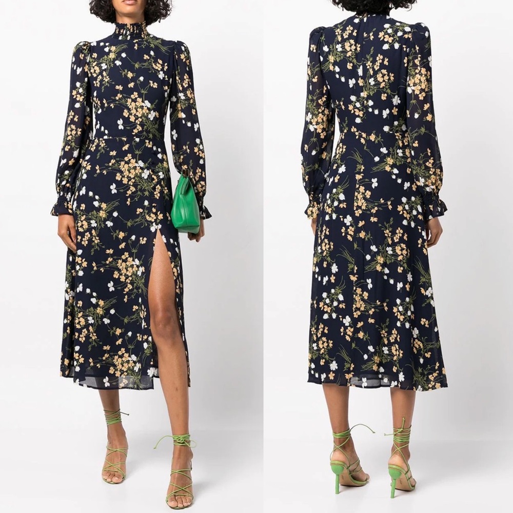 Reformation Navy Floral Midi Dress